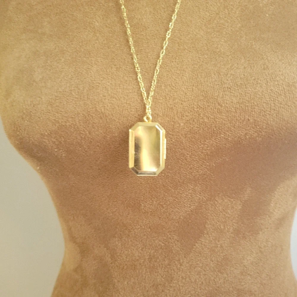 1928 Jewelry Co Gold Tone Enamel Floral Rectangle Locket Necklace 24 Cottagecore